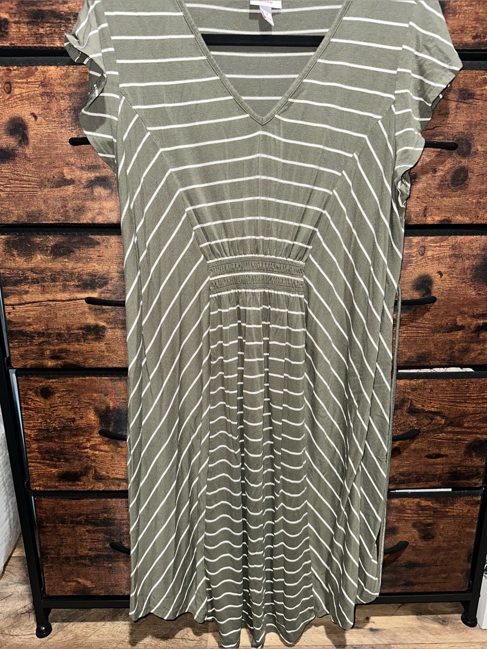 Isabel Maternity by Ingrid & Isabel Olive Green and White Striped Midi Dress